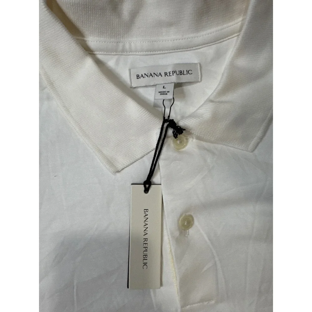 Banana Republic Polo Mens L White New NWT Snag Cotton Short Sleeve Top